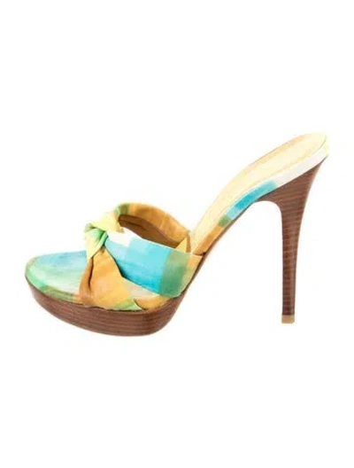 Pre-owned Stuart Weitzman Leather Printed Slides In Brown