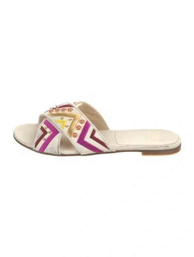 Pre-owned Stuart Weitzman Leather Printed Slides In Neutral