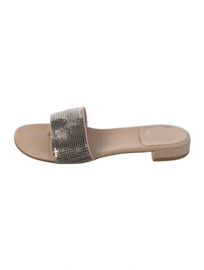 Pre-owned Stuart Weitzman Leather Printed Slides In Pink