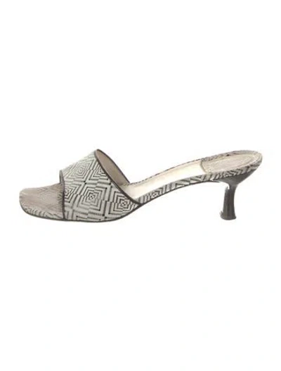 Pre-owned Stuart Weitzman Leather Printed Slides In White