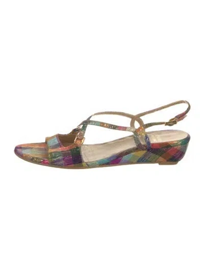 Pre-owned Stuart Weitzman Leather Printed Slingback Flats In Multi