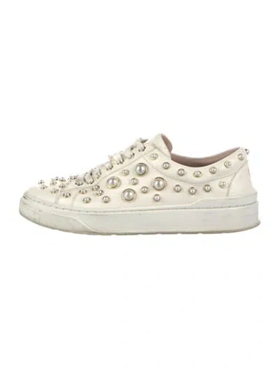 Pre-owned Stuart Weitzman Leather Printed Sneakers In Neutral