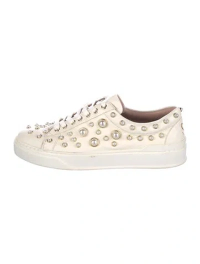 Pre-owned Stuart Weitzman Leather Printed Sneakers In White