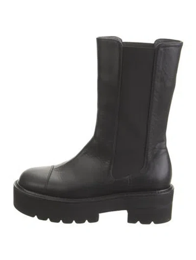 Pre-owned Stuart Weitzman Leather Rain Boots In Black