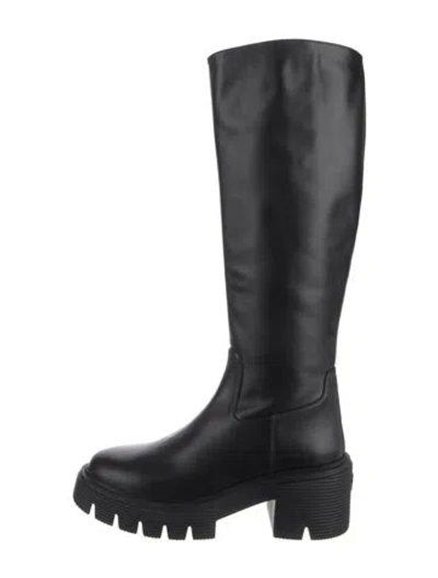 Pre-owned Stuart Weitzman Leather Rain Boots In Black