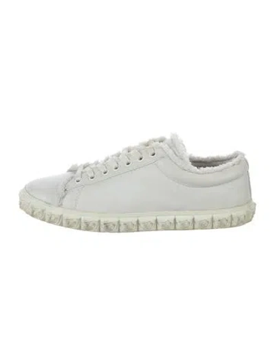 Pre-owned Stuart Weitzman Leather Raw-edge Trim Sneakers In White