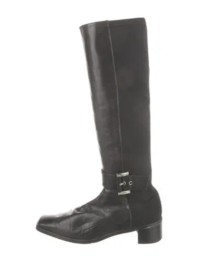 Pre-owned Stuart Weitzman Leather Riding Boots In Gray