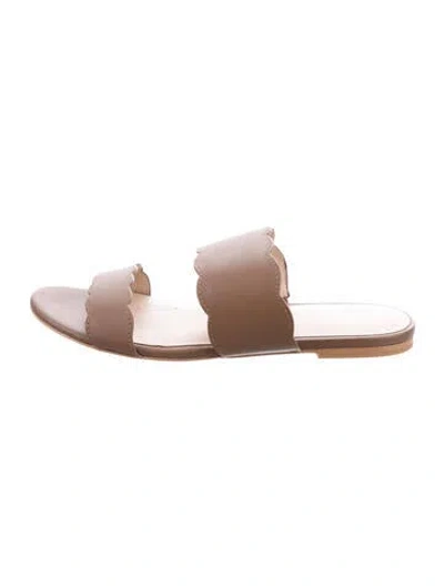 Pre-owned Stuart Weitzman Leather Scalloped Accent Slides In Brown
