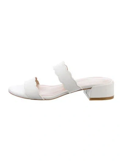 Pre-owned Stuart Weitzman Leather Scalloped Accent Slides In White