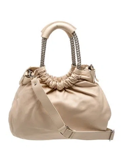 Pre-owned Stuart Weitzman Leather Shoulder Bag Large In Neutral