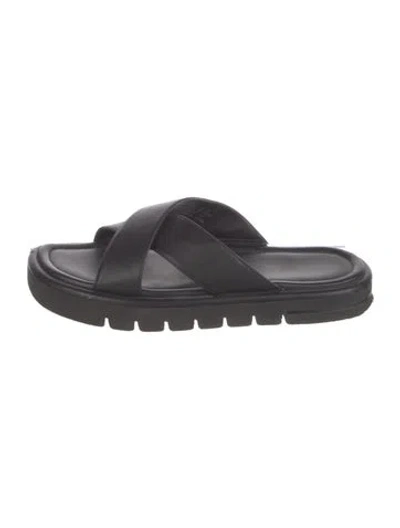 Pre-owned Stuart Weitzman Leather Slides In Black