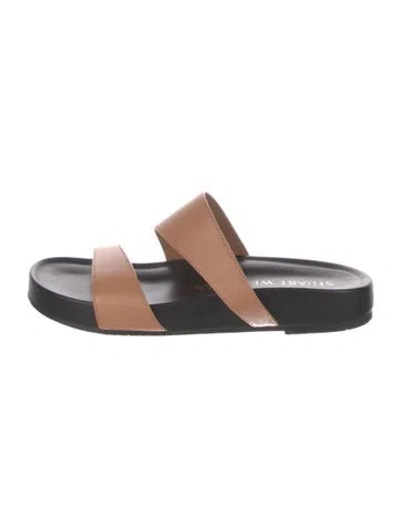 Pre-owned Stuart Weitzman Leather Slides In Black