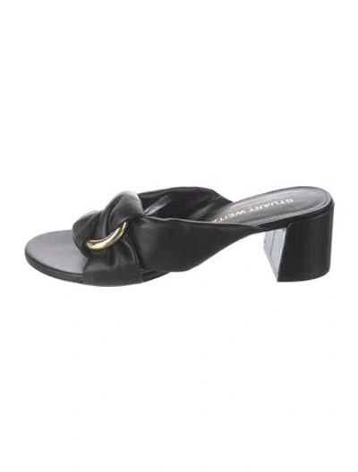 Pre-owned Stuart Weitzman Leather Slides In Black