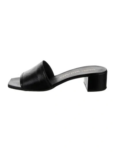Pre-owned Stuart Weitzman Leather Slides In Black