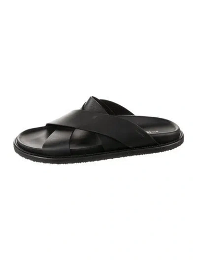 Pre-owned Stuart Weitzman Leather Slides In Black