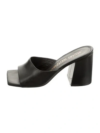 Pre-owned Stuart Weitzman Leather Slides In Black