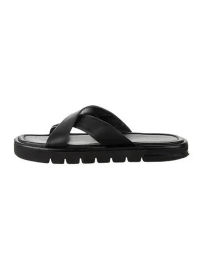 Pre-owned Stuart Weitzman Leather Slides In Black