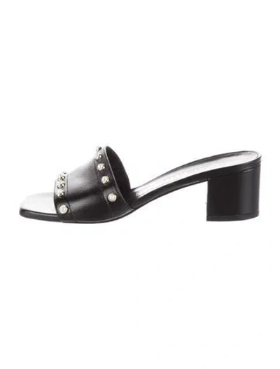 Pre-owned Stuart Weitzman Leather Slides In Black