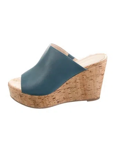 Pre-owned Stuart Weitzman Leather Slides In Blue