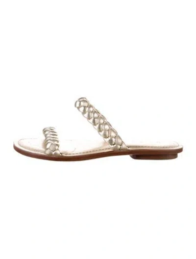 Pre-owned Stuart Weitzman Leather Slides In Gold