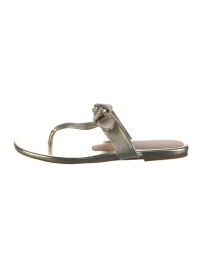Pre-owned Stuart Weitzman Leather Slides In Gold