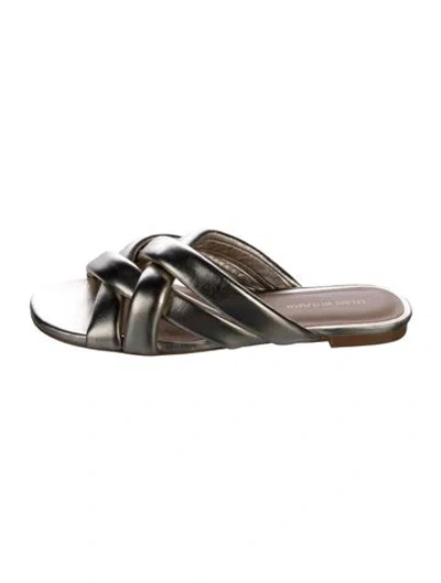Pre-owned Stuart Weitzman Leather Slides In Gold