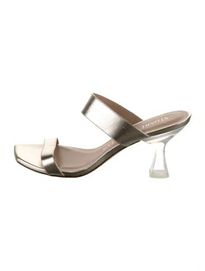 Pre-owned Stuart Weitzman Leather Slides In Gold