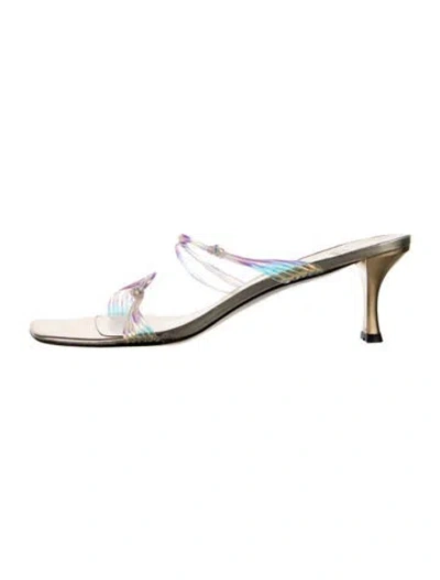 Pre-owned Stuart Weitzman Leather Slides In Gold