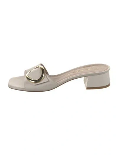 Pre-owned Stuart Weitzman Leather Slides In Gold