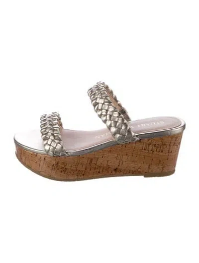 Pre-owned Stuart Weitzman Leather Slides In Gold/metallic