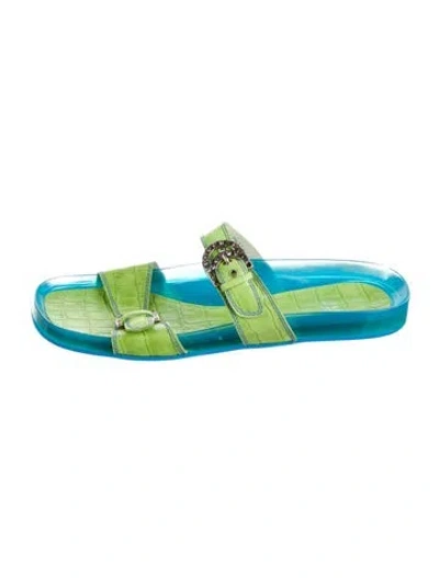 Pre-owned Stuart Weitzman Leather Slides In Green