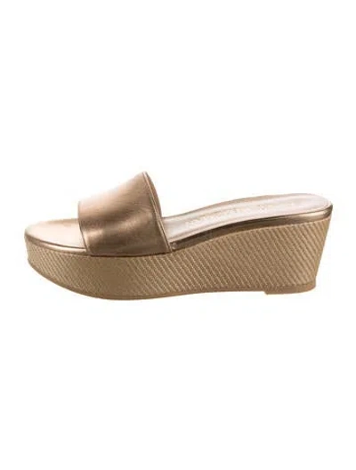 Pre-owned Stuart Weitzman Leather Slides In Metallic/neutrals