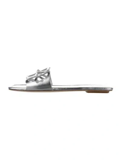 Pre-owned Stuart Weitzman Leather Slides In Metallic/silver