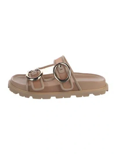 Pre-owned Stuart Weitzman Leather Slides In Neutral