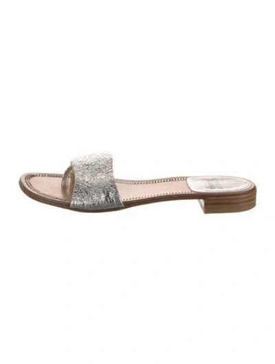 Pre-owned Stuart Weitzman Leather Slides In Silver