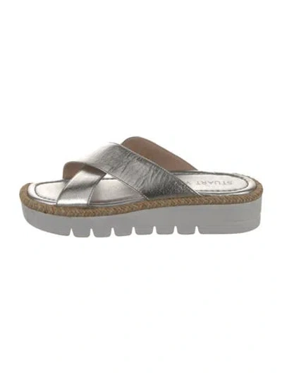Pre-owned Stuart Weitzman Leather Slides In Silver