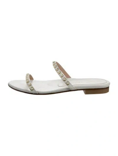 Pre-owned Stuart Weitzman Leather Slides In Silver