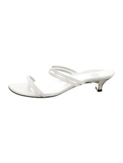 Pre-owned Stuart Weitzman Leather Slides In Silver
