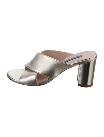 Pre-owned Stuart Weitzman Leather Slides In Silver