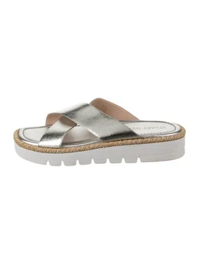 Pre-owned Stuart Weitzman Leather Slides In Silver