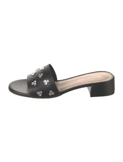 Pre-owned Stuart Weitzman Leather Slides W/ Tags In Black