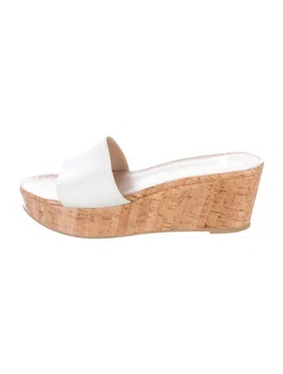 Pre-owned Stuart Weitzman Leather Slides In White