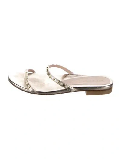 Pre-owned Stuart Weitzman Leather Slides In White