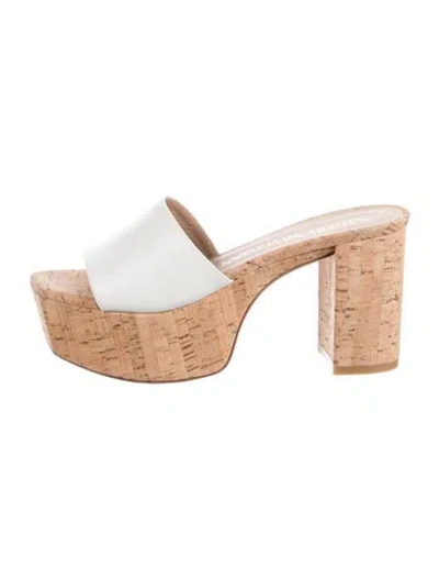 Pre-owned Stuart Weitzman Leather Slides In White