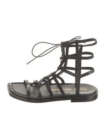 Pre-owned Stuart Weitzman Leather Slingback Flats In Black
