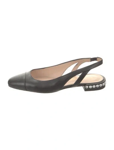 Pre-owned Stuart Weitzman Leather Slingback Flats In Black
