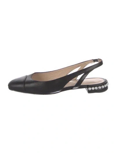 Pre-owned Stuart Weitzman Leather Slingback Flats In Black