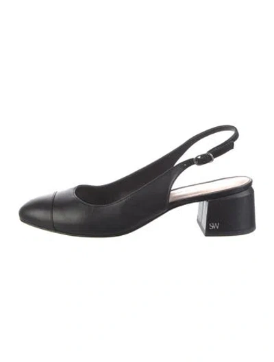 Pre-owned Stuart Weitzman Leather Slingback Flats In Black
