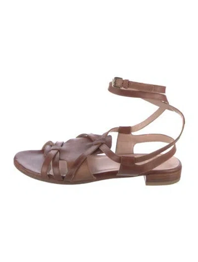 Pre-owned Stuart Weitzman Leather Slingback Flats In Brown