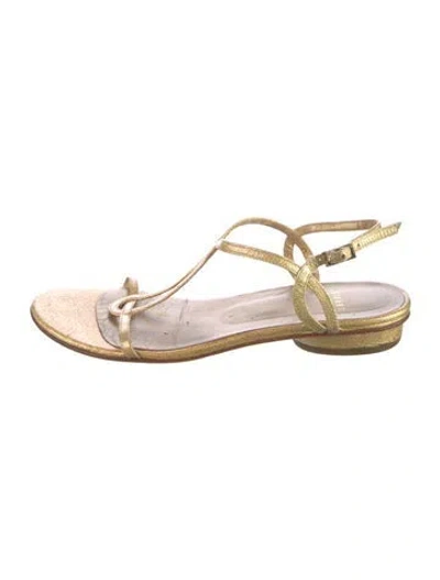 Pre-owned Stuart Weitzman Leather Slingback Flats In Gold